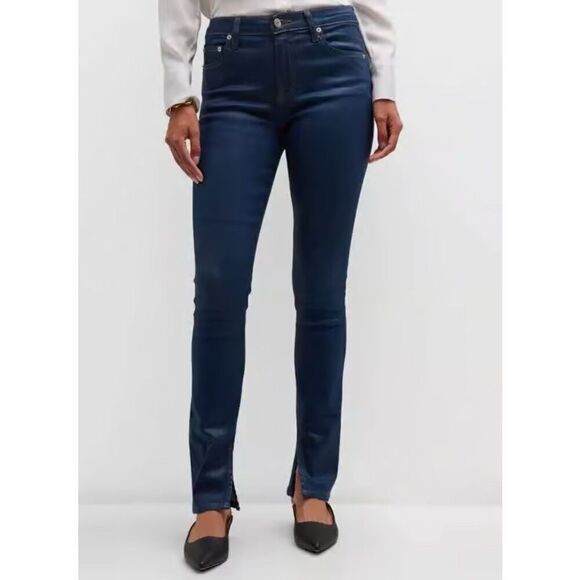 Simkhai Rae High Rise Coated Skinny Ankle Jean in Dark Blue New With Tags Size 2 - Picture 2 of 10